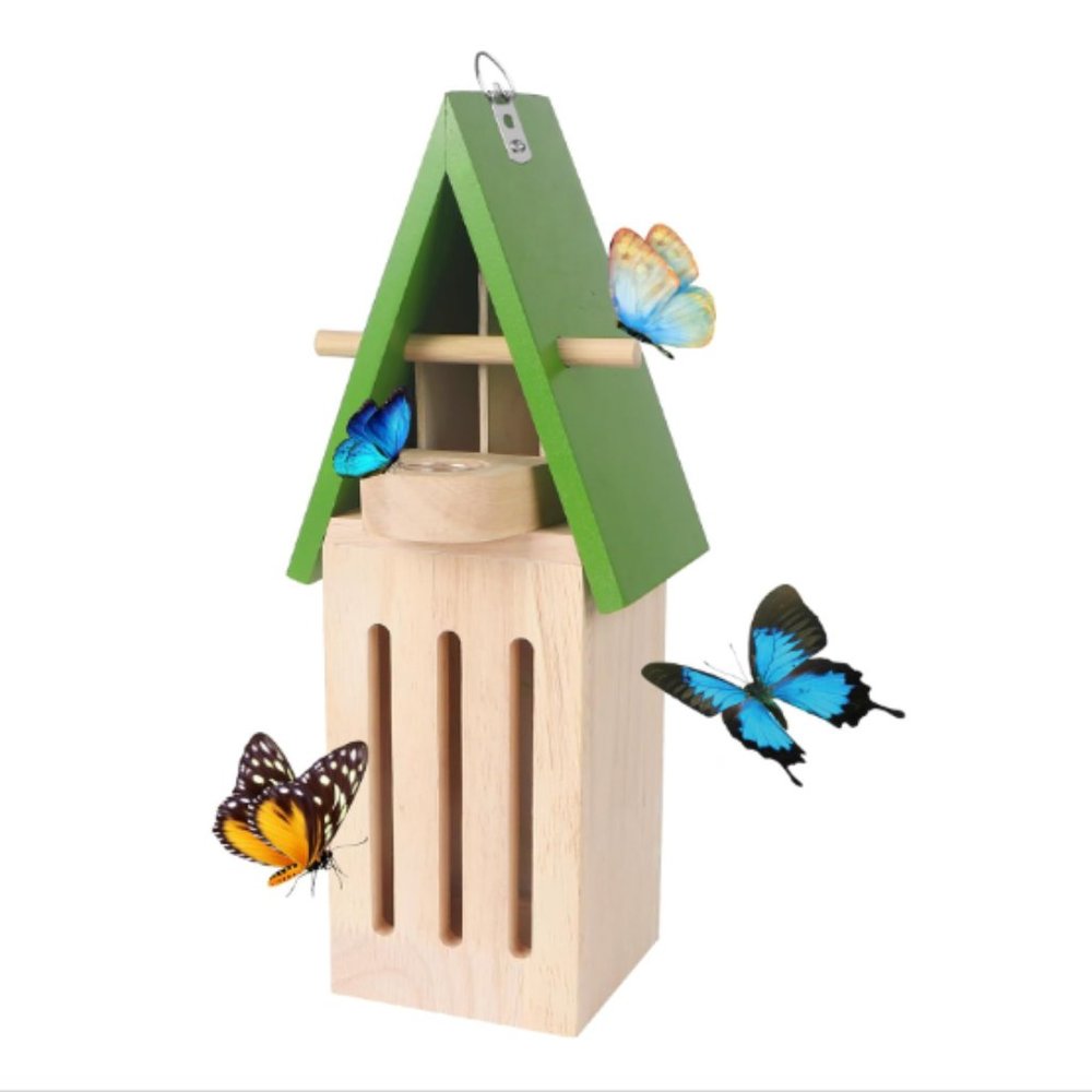 Wooden Butterfly House w/ Feeder - Wildlife World Butterfly Shelter Hotel